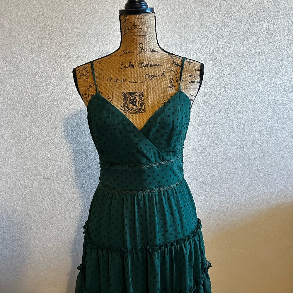 Altar'd State Teal Spotted Midi Dress